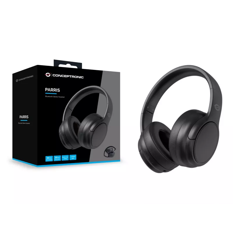 Conceptronic Bluetooth stereo headset, káblový a bezdrôtový, 20 - 20000 Hz, hovory/hudba, 198,5 g, headset, čierna
