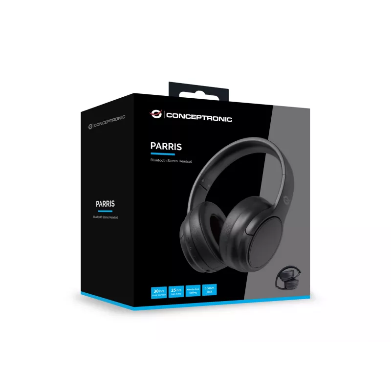 Conceptronic Bluetooth stereo headset, káblový a bezdrôtový, 20 - 20000 Hz, hovory/hudba, 198,5 g, headset, čierna