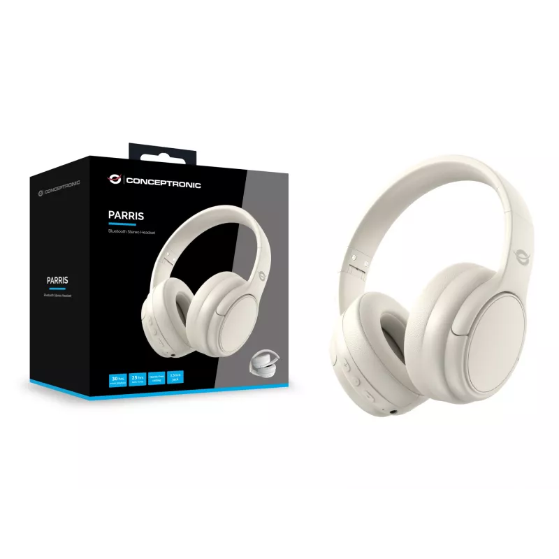 Conceptronic PARRIS03C Bluetooth stereo headset, káblový a bezdrôtový, hudba, 20 - 20000 Hz, 198,5 g, headset, krémová