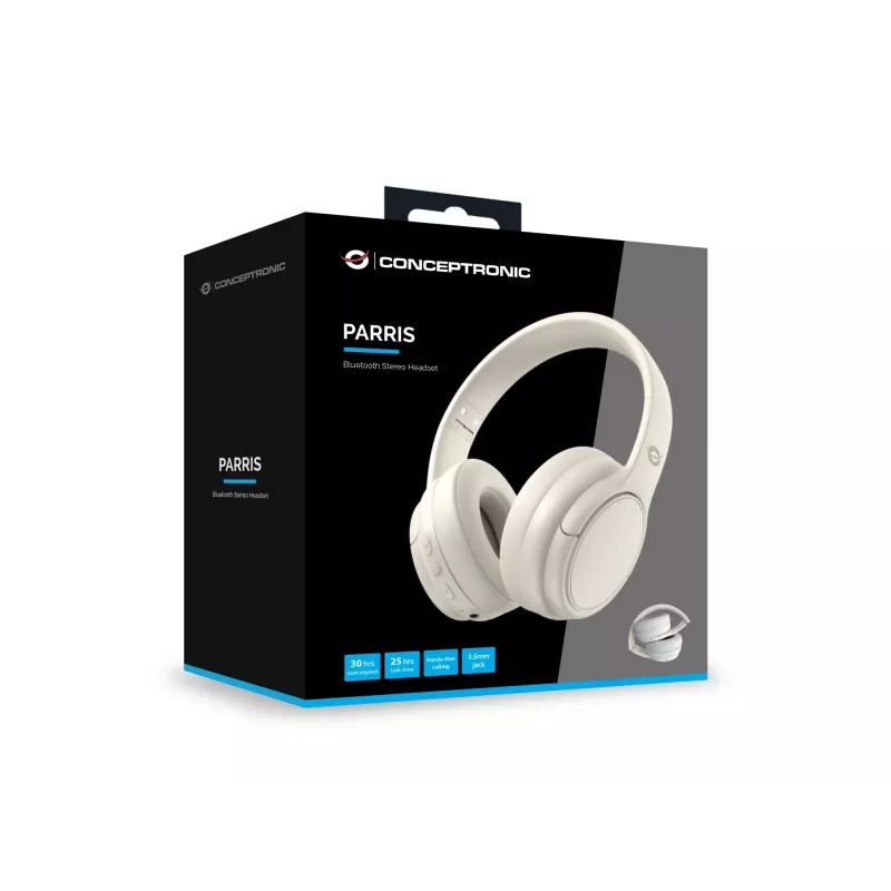 Conceptronic PARRIS03C Bluetooth stereo headset, káblový a bezdrôtový, hudba, 20 - 20000 Hz, 198,5 g, headset, krémová