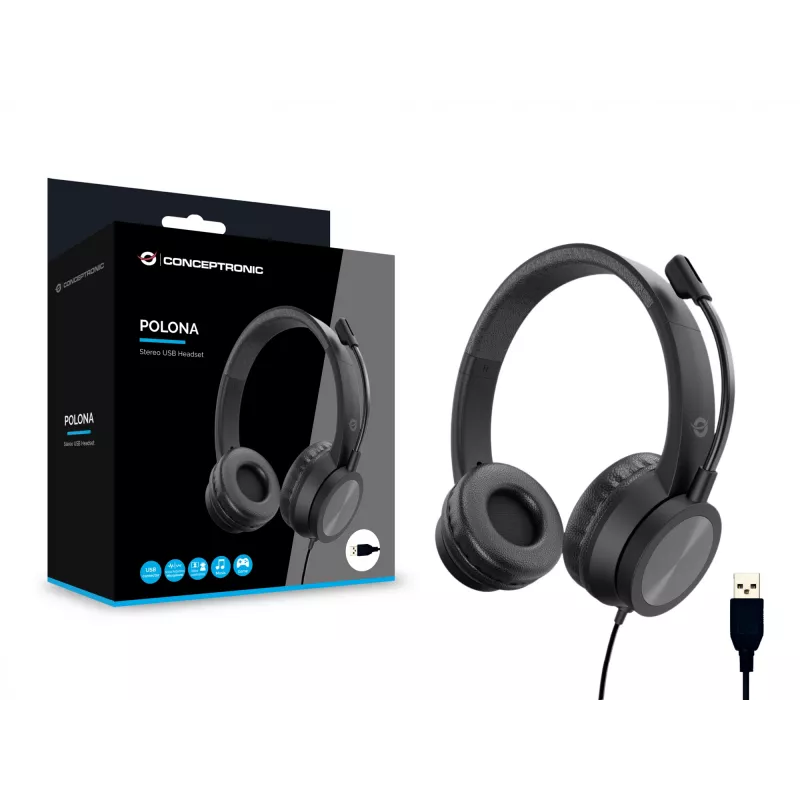 Conceptronic POLONA05B stereo USB headset s mikrofónom s potlačením hluku