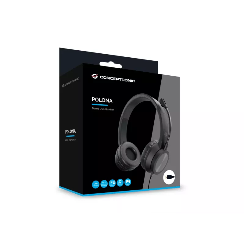 Conceptronic POLONA05B stereo USB headset s mikrofónom s potlačením hluku