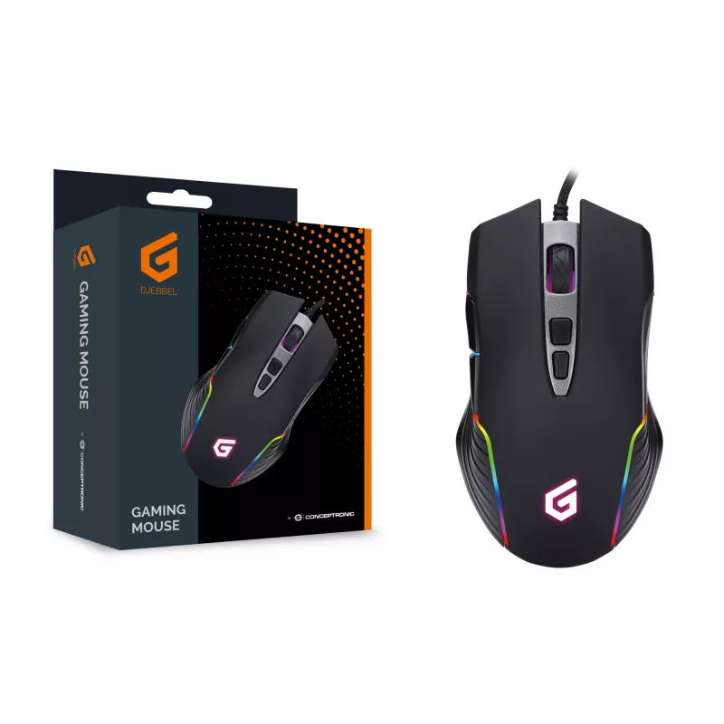 Conceptronic 7D herná USB myš, 7200 DPI, pre pravákov, optická, USB Type-A, 7200 DPI, čierna