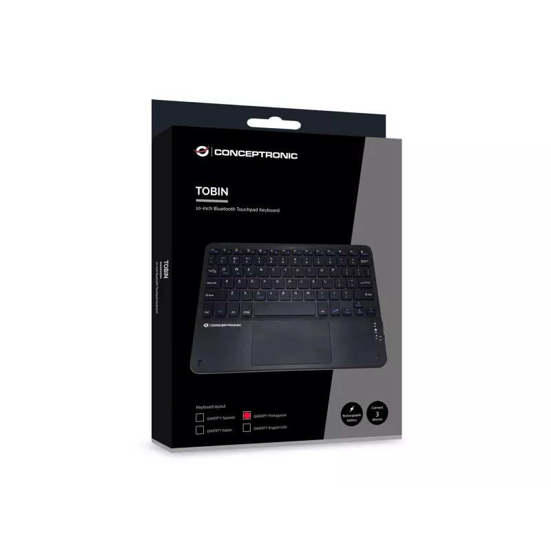 Conceptronic TOBIN01BPT 10-palcová Bluetooth klávesnica s touchpadom, QWERTY portugalská