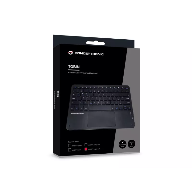 Conceptronic TOBIN01BUS 10-palcová Bluetooth klávesnica s touchpadom, QWERTZ EN (US)