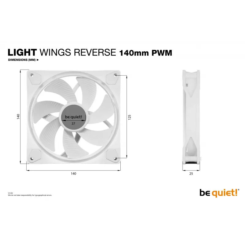 be quiet Light Wings 140 mm PWM Reverse White ventilátor do počítačovej skrine 14 cm 1 ks