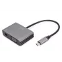 DIGITUS USB-C - mini DP + VGA adaptér, 20 cm 4K/30Hz, strieborná, hliníkové puzdro