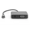 DIGITUS USB-C - mini DP + VGA adaptér, 20 cm 4K/30Hz, strieborná, hliníkové puzdro