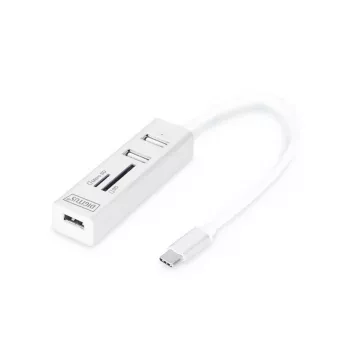 DIGITUS USB 2.0 Type-C HUB s čítačkou kariet 3x USB 2.0. 1x SD, 1x MicroSD konektor hliníkové puzdro