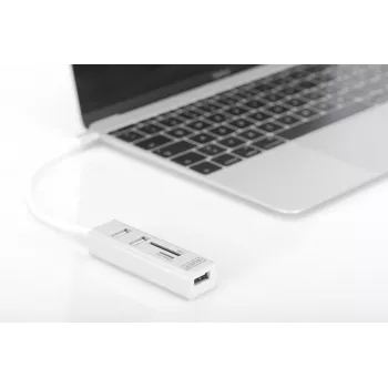 DIGITUS USB 2.0 Type-C HUB s čítačkou kariet 3x USB 2.0. 1x SD, 1x MicroSD konektor hliníkové puzdro