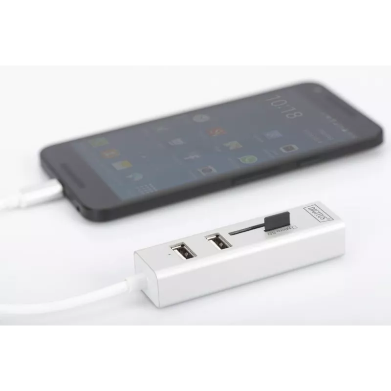 DIGITUS USB 2.0 Type-C HUB s čítačkou kariet 3x USB 2.0. 1x SD, 1x MicroSD konektor hliníkové puzdro