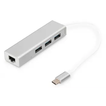 DIGITUS 3 port USB 3.0 Type-C hub s Gigabit Ethernet 3x USB A/F,1xUSB C/M,1x RJ45 LAN