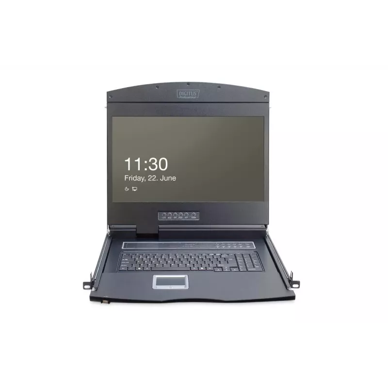 DIGITUS DS-72211-3GE 19-palcová LCD KVM konzola, 16-portové VGA, touchpad, nemecká klávesnica