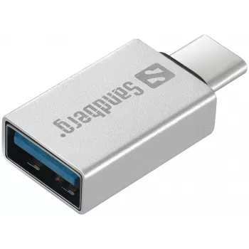 Sandberg USB-C na USB 3.0 dongle, USB 3.2 Gen 1 (3.1 Gen 1) Type-C, USB 3.2 Gen 1 (3.1 Gen 1) Type-A, strieborná, hliník, 5 g, 80 mm