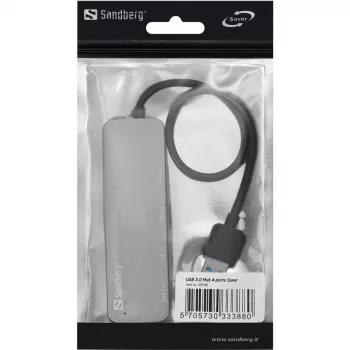 Sandberg USB 3.0 hub 4 porty SAVER, USB 3.2 Gen 1 (3.1 Gen 1) Type-A, USB 3.2 Gen 1 (3.1 Gen 1) Type-A, 5000 Mbit/s, strieborný, hliník, 40 g