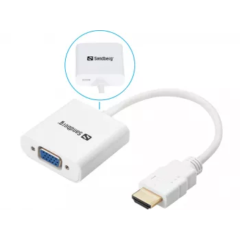 Sandberg HDMI na VGA konvertor, VGA (D-Sub), HDMI typ A (štandard), konektor samec, konektor samica, biela, RoHS