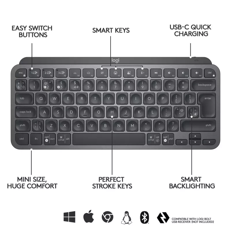 LOGITECH Minimalist Wireless Illuminated klávesnica - MX KEYS MINI - Graphite - Qwertz nemecká