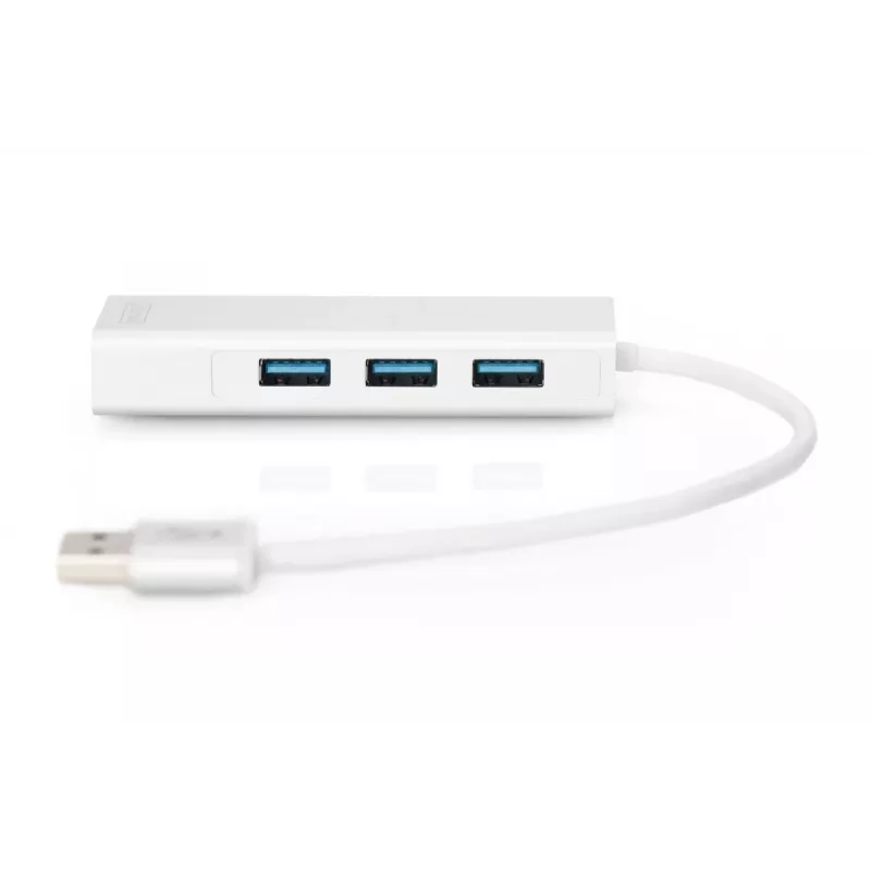 DIGITUS USB 3.0, 3-portový hub & Gigabit LAN adaptér 3xUSB A/F, 1xUSB A/M, 1xRJ45 LAN podporuje Windows a Mac OS