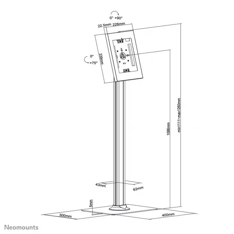 Neomounts FL15-650WH1 podlahový stojan na tablet 9,7-11 palcov – uzamykateľný