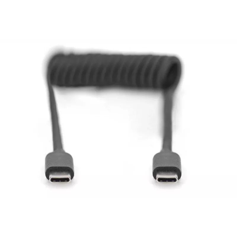 DIGITUS USB - typ C na USB - typ C špirálový kábel, TPU USB 2.0, PD60W Max; 1m