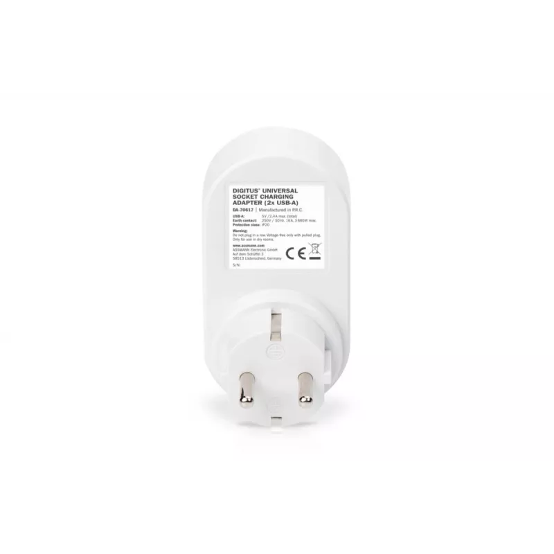 DIGITUS napájací zdroj s 2 USB portmi 250V, 50 Hz, USB: 5V, 2,1A, biely / sivý