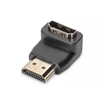 DIGITUS HDMI adaptér, Type A, 90° zahnutý M/F, Ultra HD 60p, čierny zlatý