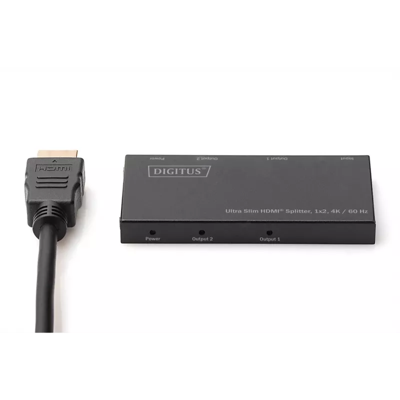 DIGITUS Ultra tenký HDMI splitter, 1x2, 4K/60Hz HDR, HDCP 2.2, 18 Gbps, Micro-USB napájanie