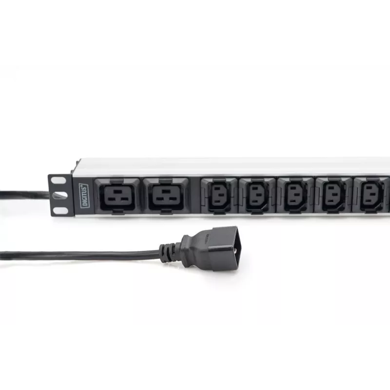 DIGITUS 1U hliníkový PDU do racku 8x C13 2x C19 16A 230VAC 50/60Hz IEC C20 konektor samec