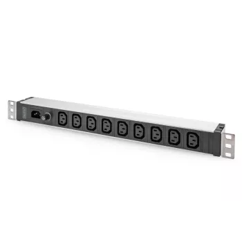 DIGITUS 1U hliníkový PDU do racku 9x C13 10A 230VAC 50/60Hz IEC C14 vstup 10A poistka