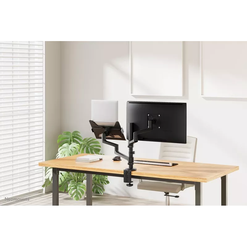 Neomounts DS20-425BL2 monitor rameno s držiakom na notebook 17-27 inch – úsporný na priestor