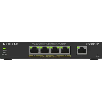 NETGEAR 5-port Gigabit Ethernet PoE+ Plus Switch (GS305EP) Managed L2/L3 Gigabit Ethernet (10/100/1000) Power over Ethernet (PoE) čierny