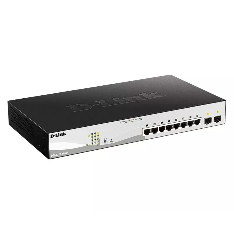 D-Link DGS-1210-10MP Managed L2 Gigabit Ethernet (10/100/1000) Power over Ethernet (PoE) čierna, sivá