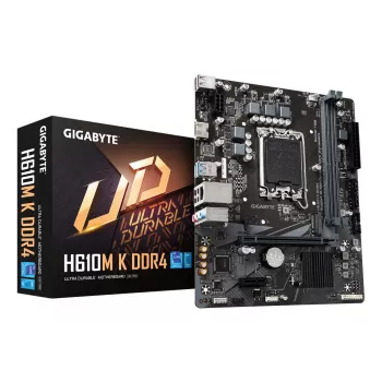 GIGABYTE H610M K DDR4 základná doska - podporuje Intel Core 14. Gen. CPU, 3+1+1 fázové hybridné napájanie, až do 3200 MHz DDR4, 1x PCIe 3.0 M.2, GbE LAN, USB 3.2 Gen 1