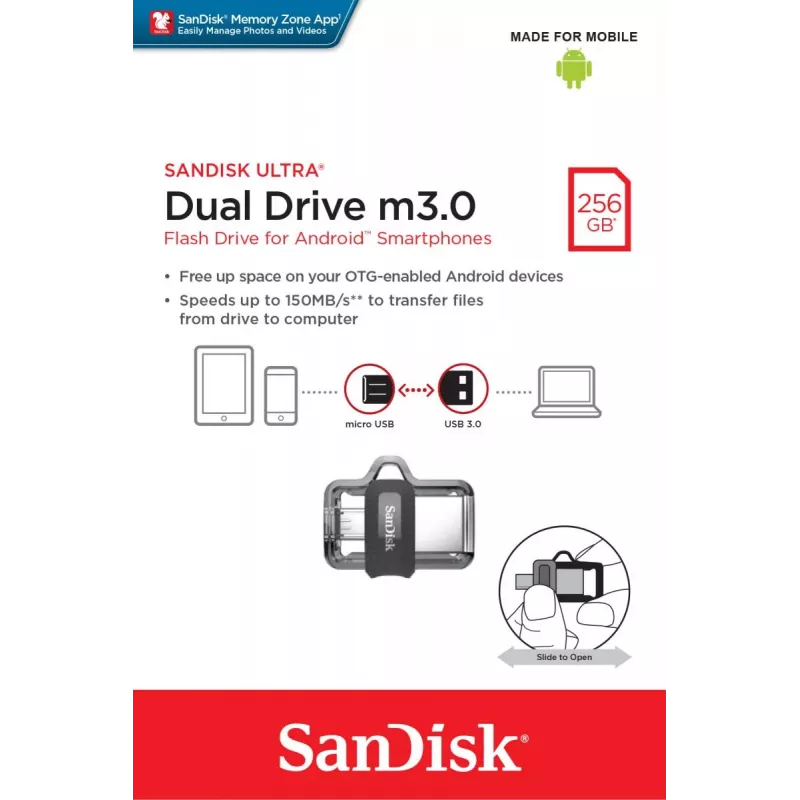 WESTERN DIGITAL SanDisk ULTRA DUAL DRIVE M3.0 - 256GB USB kľúč - micro-USB / USB 3.0