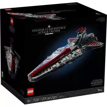 LEGO Star Wars Republic Venator Class Attack Cruiser 75367 — Stavebnica, 5 374 dielov, 320 mm × 1 090 mm × 540 mm, 2 minifigúrky, Vek 18+