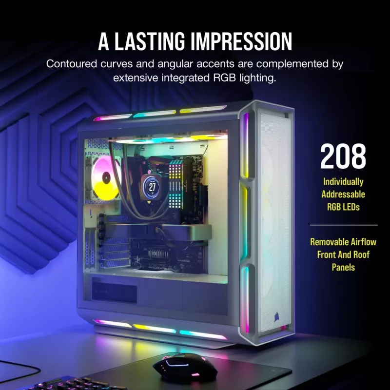 CORSAIR Mid-Tower ATX PC skriňa - iCUE 5000T - RGB temperované sklo - biela