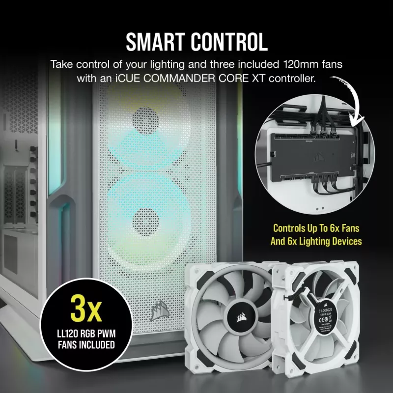 CORSAIR Mid-Tower ATX PC skriňa - iCUE 5000T - RGB temperované sklo - biela