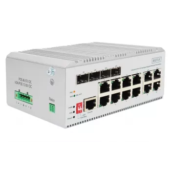 DIGITUS Gigabit Ethernet sieťový PoE switch - 8 portov priemyselný, L2 managed, 4 SFP uplink