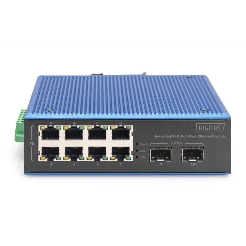 DIGITUS priemyselný 8+2-portový Fast Ethernet switch 8 portov FE RJ45 2 GE SFP porty