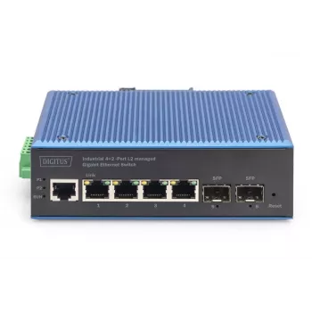 DIGITUS priemyselný 4+2-portový L2 managed Gigabit Ethernet switch 4xGE RJ45 + 2 SFP porty