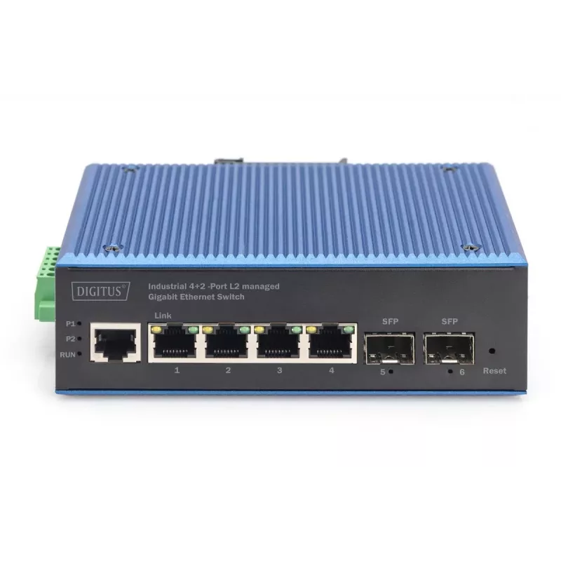DIGITUS priemyselný 4+2-portový L2 managed Gigabit Ethernet switch 4xGE RJ45 + 2 SFP porty