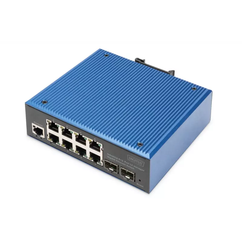 DIGITUS priemyselný 8+2-portový L2 managed Gigabit Ethernet switch 8x GE RJ45 + 2 SFP porty