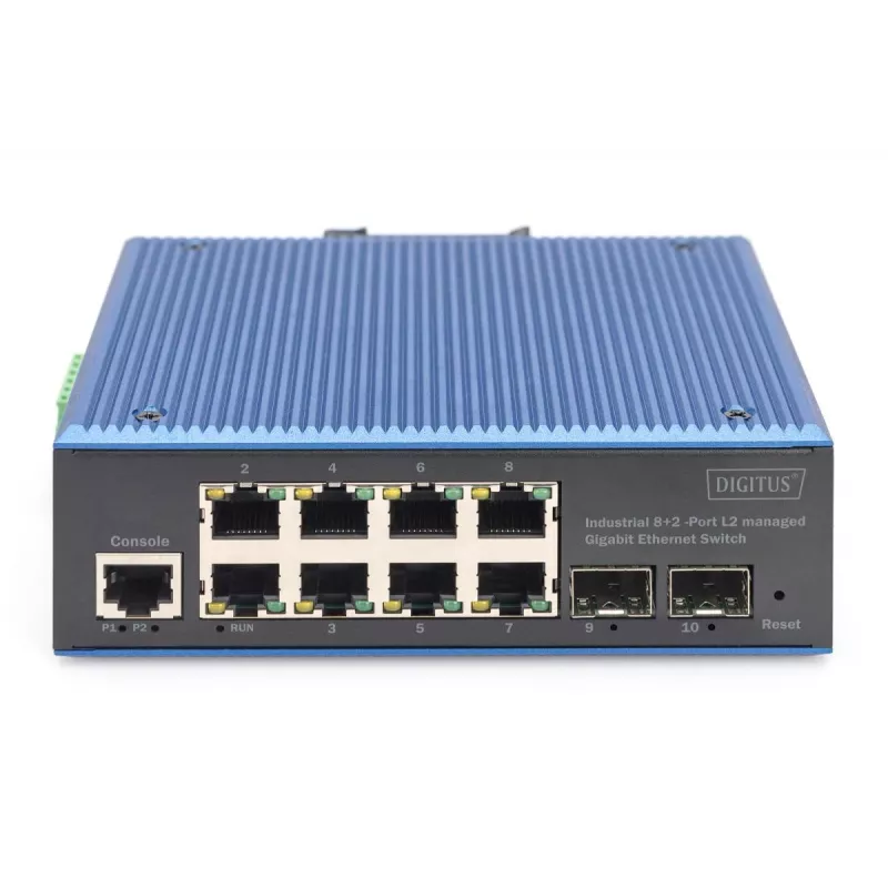 DIGITUS priemyselný 8+2-portový L2 managed Gigabit Ethernet switch 8x GE RJ45 + 2 SFP porty