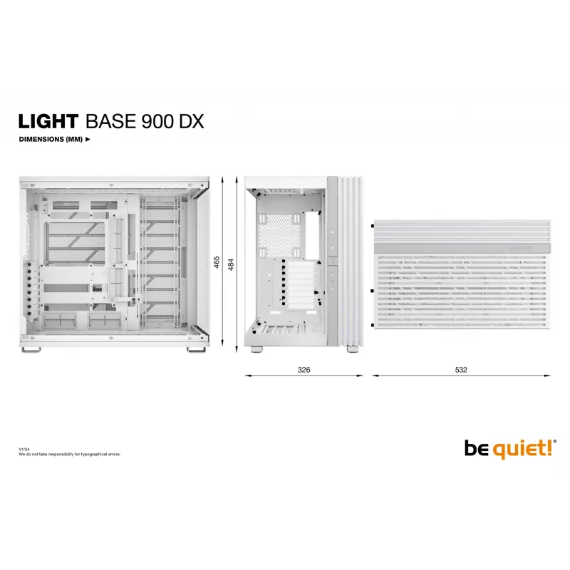 PC skriňa be quiet! LIGHT BASE 900 DX biela Full Tower — podpora ATX/EATX, sklenený bočný panel, Multi-RGB, max. GPU 495 mm, výška CPU chladiča 190 mm