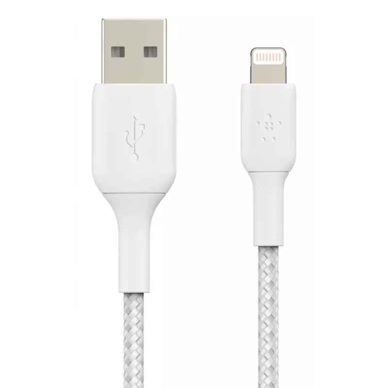 BELKIN Lightning na USB-A kábel, pletený, 1 m, biely