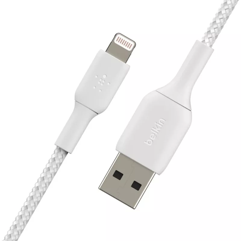 BELKIN Lightning na USB-A kábel, pletený, 1 m, biely