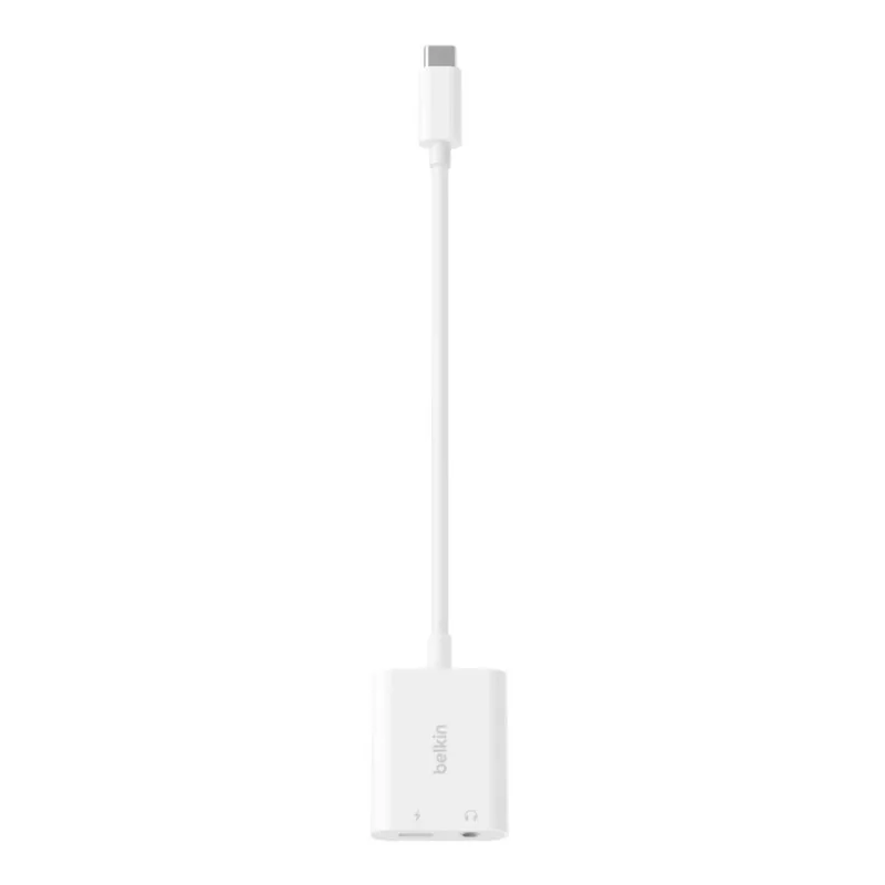 BELKIN nabíjací adaptér Rockstar 3,5 mm audio + USB-C biely