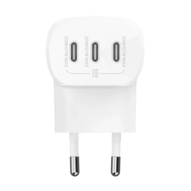 BELKIN nástenná nabíjačka - Boostcharge - USB-C 3-portová nabíjačka - s PPS 67W - biela