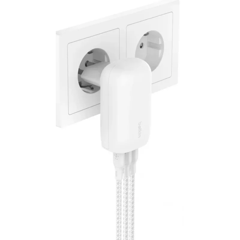 BELKIN nástenná nabíjačka - Boostcharge - USB-C 3-portová nabíjačka - s PPS 67W - biela