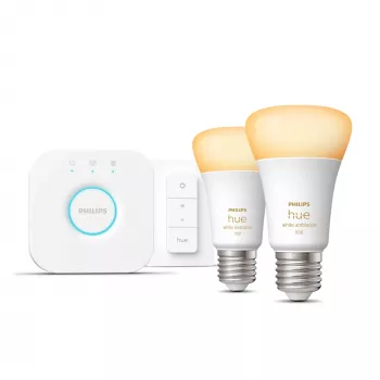 Philips Hue White Ambiance štartovacia sada: 2 E27 smart lampy (1100) + stmievač